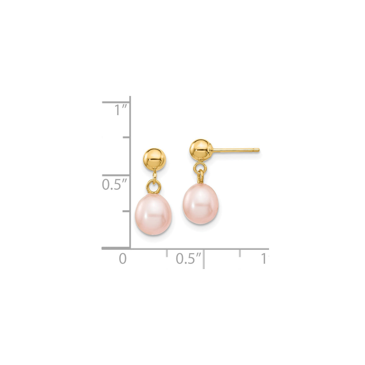 14k Yellow Gold Drop Earrings with Pink Freshwater Cultured Pearls, Dangle Studs for Women