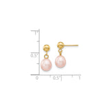 14k Yellow Gold Drop Earrings with Pink Freshwater Cultured Pearls, Dangle Studs for Women
