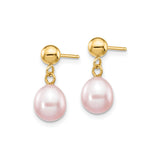14k Yellow Gold Drop Earrings with Pink Freshwater Pearls, Romantic Dangle Design