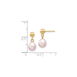 14k Yellow Gold Drop Earrings with Pink Freshwater Pearls, Romantic Dangle Design