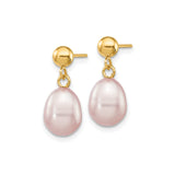 14k Yellow Gold Drop Earrings with Pink Freshwater Pearls, Romantic Bridal Style
