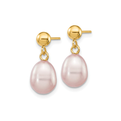 14k Yellow Gold Drop Earrings with Pink Freshwater Pearls, Romantic Bridal Style