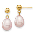 14k Yellow Gold Drop Earrings with Pink Freshwater Pearls, Romantic Bridal Style