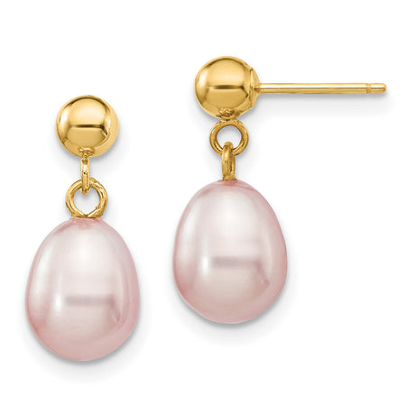 14k Yellow Gold Drop Earrings with Pink Freshwater Pearls, Romantic Bridal Style