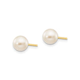 14k Yellow Gold Pearl Stud Earrings, Classic Round White Pearls, Minimalist Style for Women