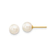 14k Yellow Gold Pearl Stud Earrings, Classic Round White Pearls, Minimalist Style for Women