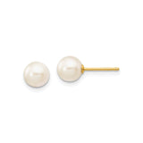 14k Yellow Gold Pearl Stud Earrings, Classic Round White Pearls, Minimalist Style for Women