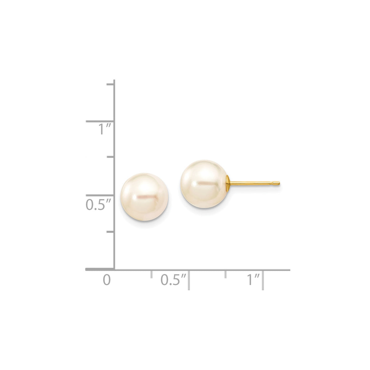 14k Yellow Gold Pearl Stud Earrings, Classic Round White Cultured Pearls for Women