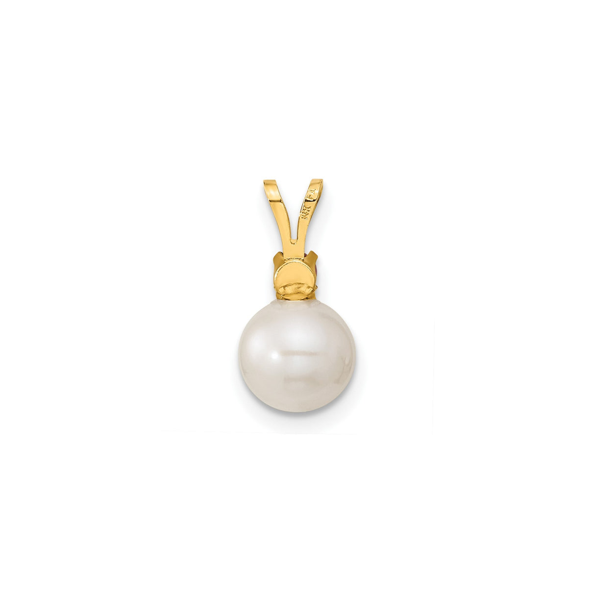 7-8mm White FWC Pearl Ruby Stud Earrings Charm Pendant in Real 14k Yellow Gold