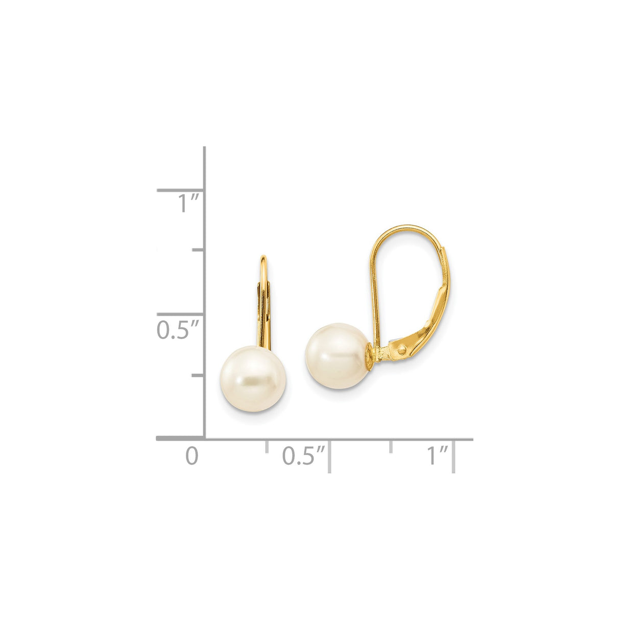 14k Yellow Gold Leverback Earrings with White Cultured Pearls, Classic Drop Style