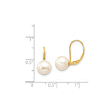 14k Yellow Gold Drop Earrings with White Round Freshwater Pearls and Leverback Closures