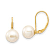 14k Yellow Gold Drop Earrings with White Round Freshwater Pearls and Leverback Closures