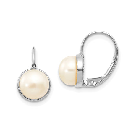 14k White Gold Leverback Earrings with Cultured Pearls, Classic Drop Design for Women
