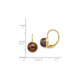 14k Yellow Gold Leverback Earrings with Round Black Freshwater Pearls, Classic Drop Design