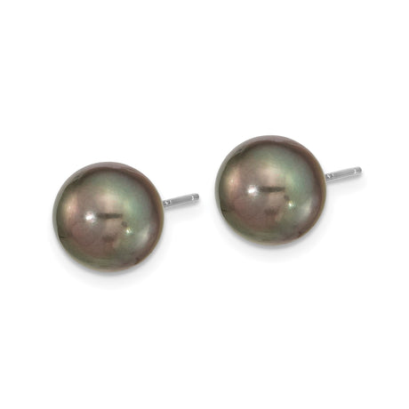 14k White Gold Stud Earrings with Black Tahitian Pearls, Classic Minimalist Style for Women