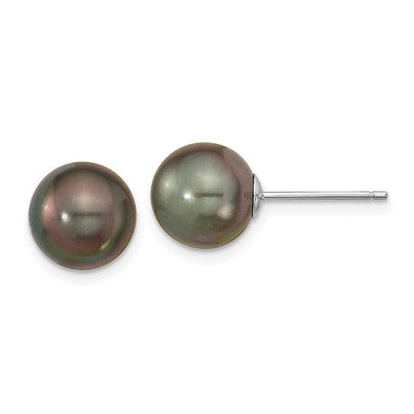 14k White Gold Stud Earrings with Black Tahitian Pearls, Classic Minimalist Style for Women