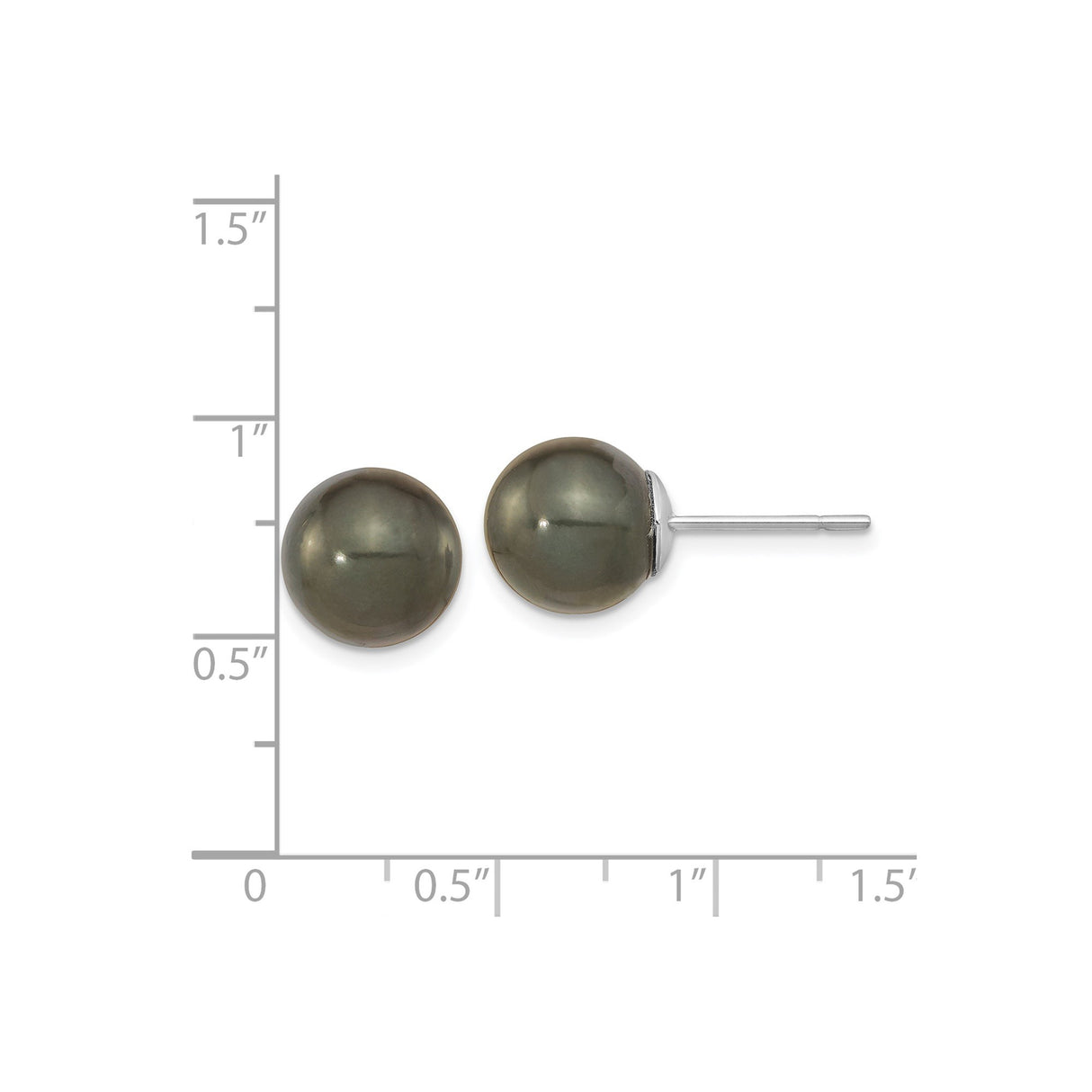 14k White Gold Stud Earrings with Tahitian Black Pearl, Classic Minimal Design for Women