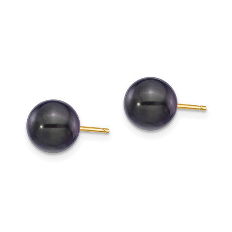 14k Yellow Gold Stud Earrings with Black Cultured Pearls, Classic Design for Women