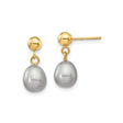 14k Yellow Gold Dangle Earrings with Gray Freshwater Pearls, Minimalist Drop Design