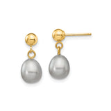14k Yellow Gold Dangle Earrings with Gray Freshwater Pearls, Minimalist Drop Design
