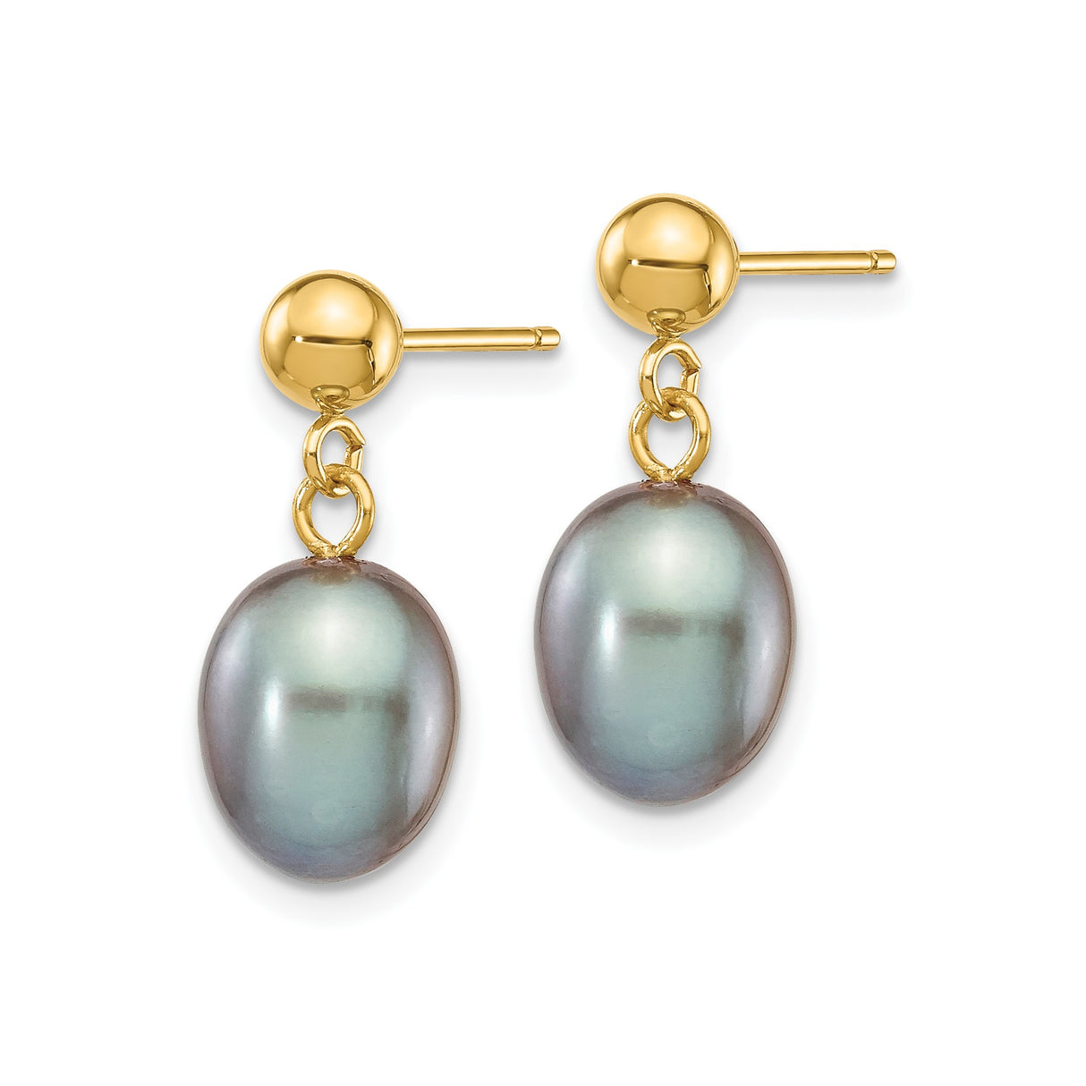 14k Yellow Gold Dangle Earrings with Oval Gray Pearls, Classic Drop Design for Women