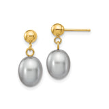 14k Yellow Gold Dangle Earrings with Oval Gray Pearls, Classic Drop Design for Women