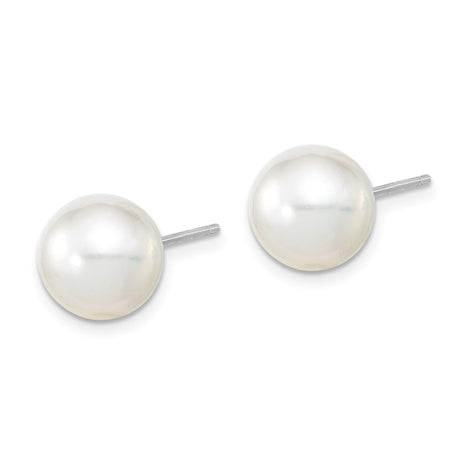 14k White Gold Stud Earrings with Round Cultured Pearls, Classic Minimalist Design for Women