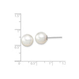 14k White Gold Stud Earrings with Round Cultured Pearls, Classic Minimalist Design for Women