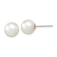 14k White Gold Stud Earrings with Round Cultured Pearls, Classic Minimalist Design for Women