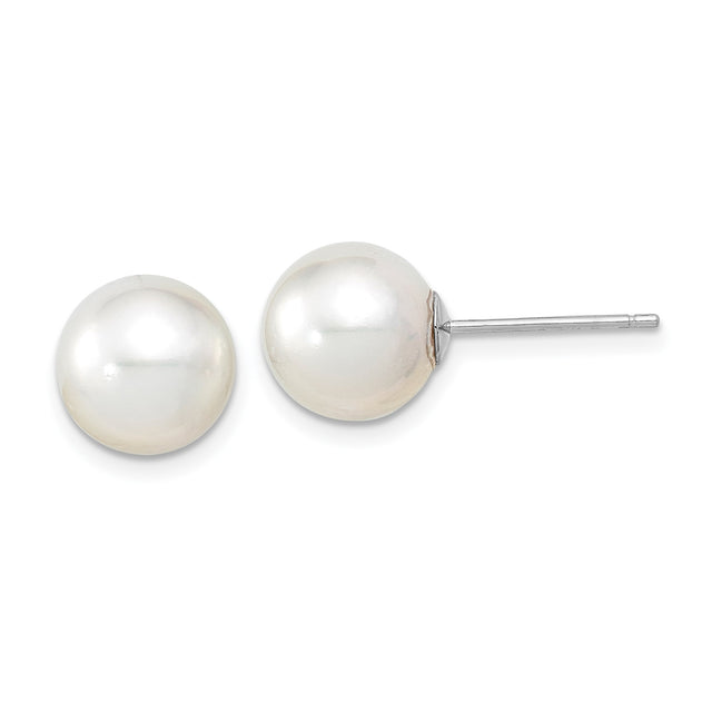 14k White Gold Stud Earrings with Round Cultured Pearls, Classic Minimalist Design for Women