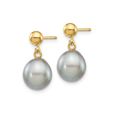 14k Yellow Gold Drop Earrings with Gray Cultured Pearls, Minimalist Dangle Design for Women