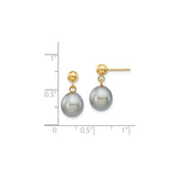 14k Yellow Gold Drop Earrings with Gray Cultured Pearls, Minimalist Dangle Design for Women