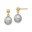 14k Yellow Gold Drop Earrings with Gray Cultured Pearls, Minimalist Dangle Design for Women