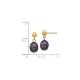 14k Yellow Gold Drop Earrings with Black Freshwater Pearls, Long Dangle Design for Women