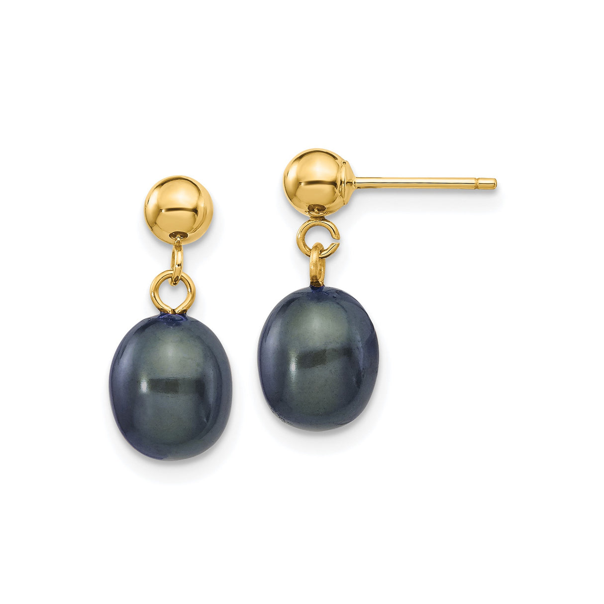 14k Yellow Gold Drop Earrings with Black Freshwater Pearls, Long Dangle Design for Women