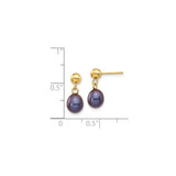 14k Yellow Gold Dangle Earrings with Black Freshwater Pearls, Round Stud Drop Design
