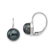 14k White Gold Leverback Earrings with Black Freshwater Pearls, Minimalist Drop Design