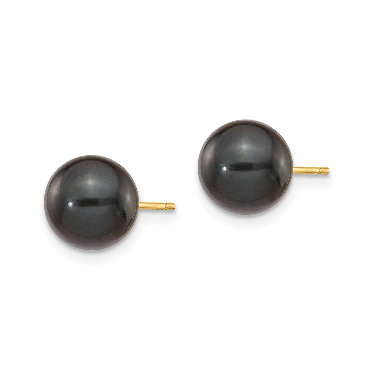 14k Yellow Gold Black Pearl Stud Earrings, Cultured Akoya, Classic Round Style for Women