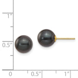 14k Yellow Gold Black Pearl Stud Earrings, Cultured Akoya, Classic Round Style for Women
