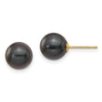 14k Yellow Gold Black Pearl Stud Earrings, Cultured Akoya, Classic Round Style for Women