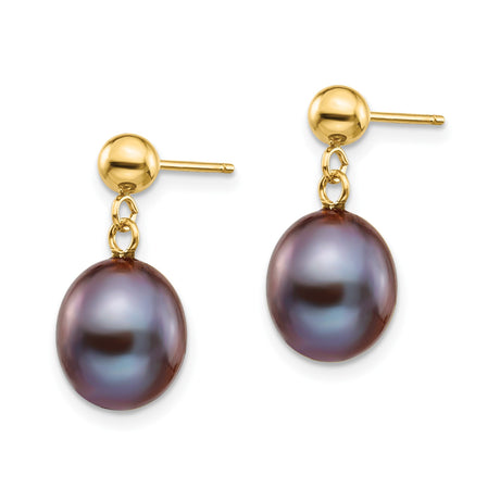 14k Yellow Gold Drop Earrings with Black Tahitian Pearls, Fine Dangle Design for Women