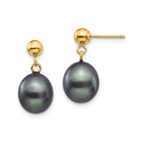 14k Yellow Gold Drop Earrings with Black Tahitian Pearls, Fine Dangle Design for Women