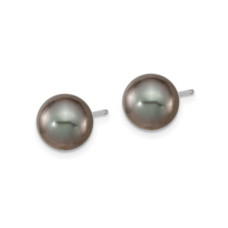 14k White Gold Stud Earrings with Black Tahitian Pearls, Classic Timeless Style for Women