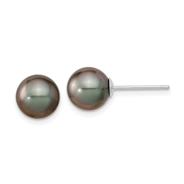 14k White Gold Stud Earrings with Black Tahitian Pearls, Classic Timeless Style for Women
