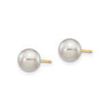 14k Yellow Gold Stud Earrings with Round White Cultured Pearls, Classic Minimalist Style for Women