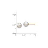 14k Yellow Gold Stud Earrings with Round White Cultured Pearls, Classic Minimalist Style for Women