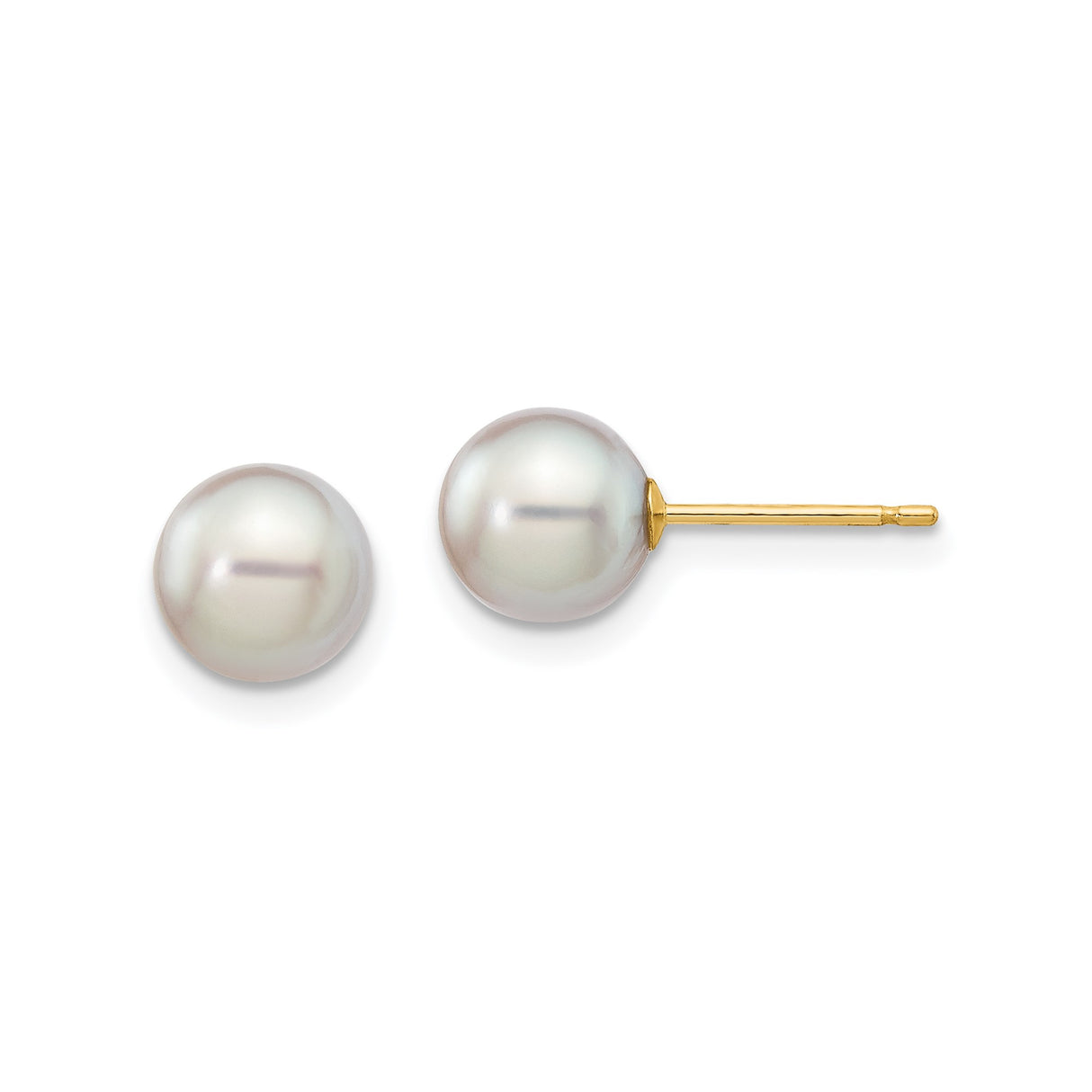14k Yellow Gold Stud Earrings with Round White Cultured Pearls, Classic Minimalist Style for Women