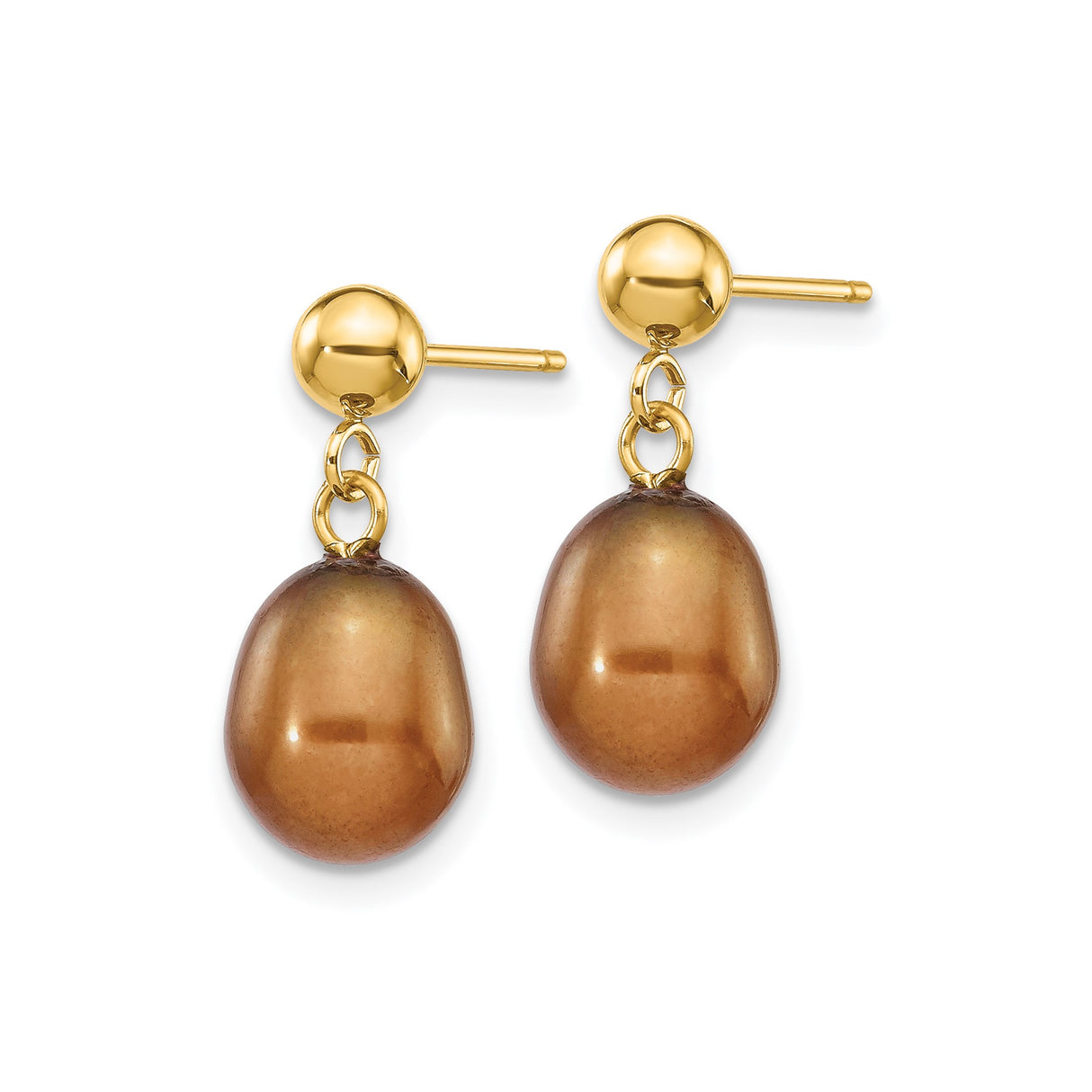 14k Yellow Gold Dangle Earrings with Pearl, Faceted Brown Teardrop Design for Women