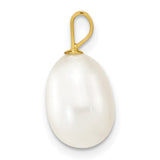 14k Yellow Gold Drop Pendant with White Cultured Pearl, Classic Bridal Jewelry for Women