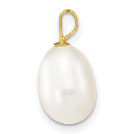 14k Yellow Gold Drop Pendant with White Cultured Pearl, Classic Bridal Jewelry for Women